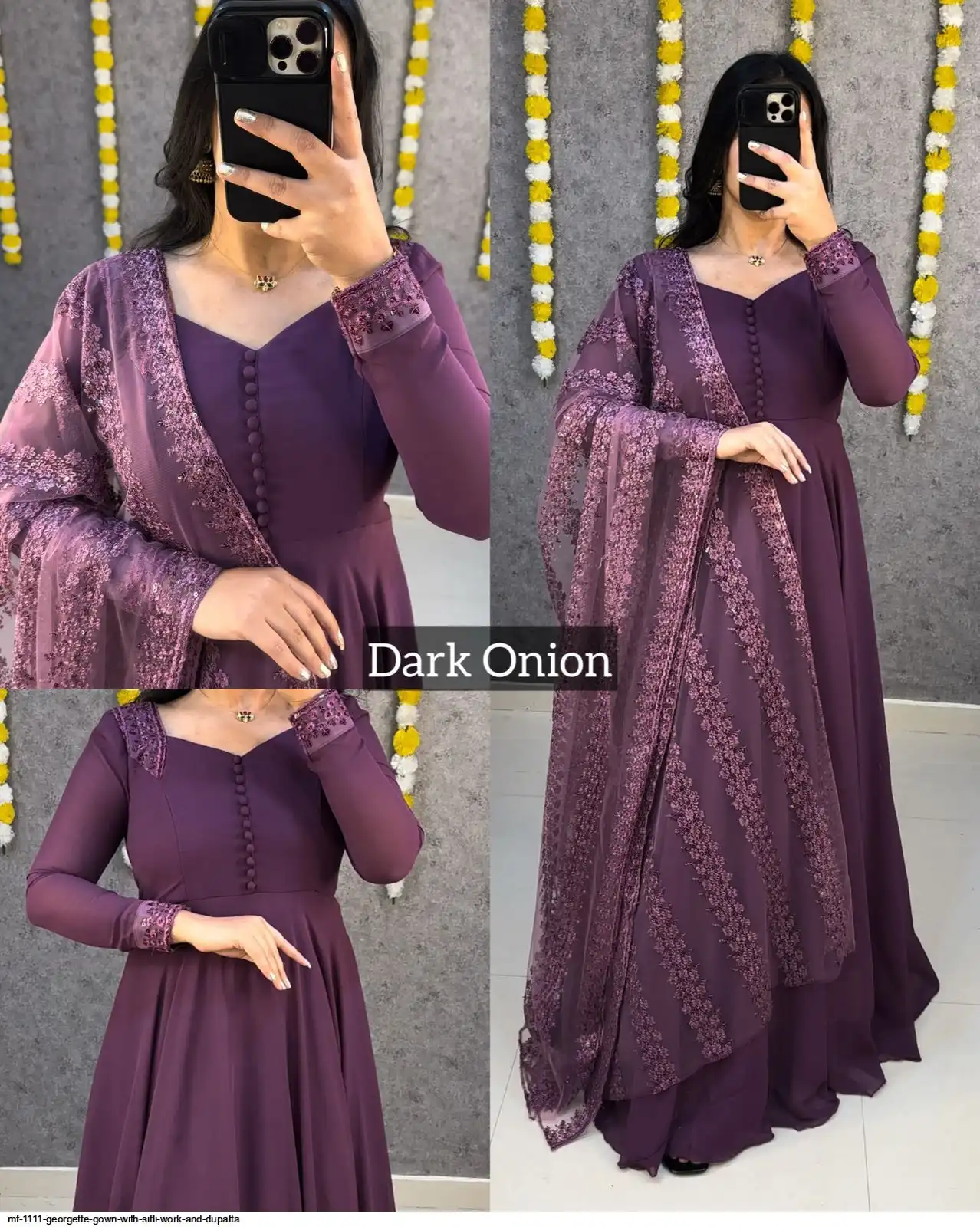 MF 1111 GEORGETTE GOWN WITH SIFLI WORK AND DUPATTA B