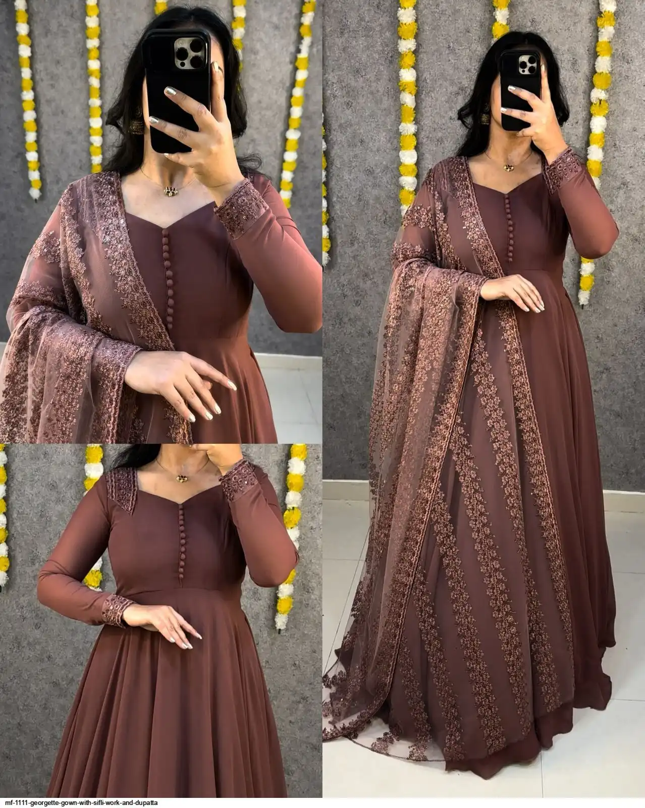 MF 1111 GEORGETTE GOWN WITH SIFLI WORK AND DUPATTA D