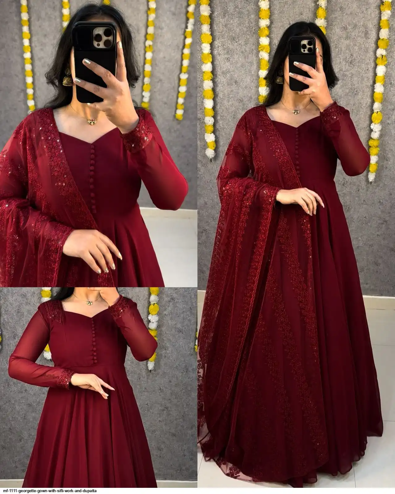 MF 1111 GEORGETTE GOWN WITH SIFLI WORK AND DUPATTA C