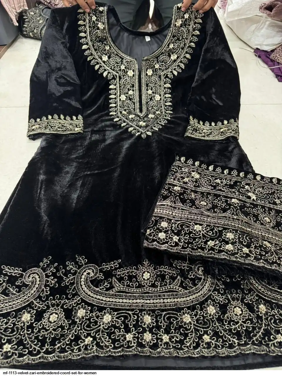 MF 1113 VELVET ZARI EMBROIDERED COORD SET FOR WOMEN B