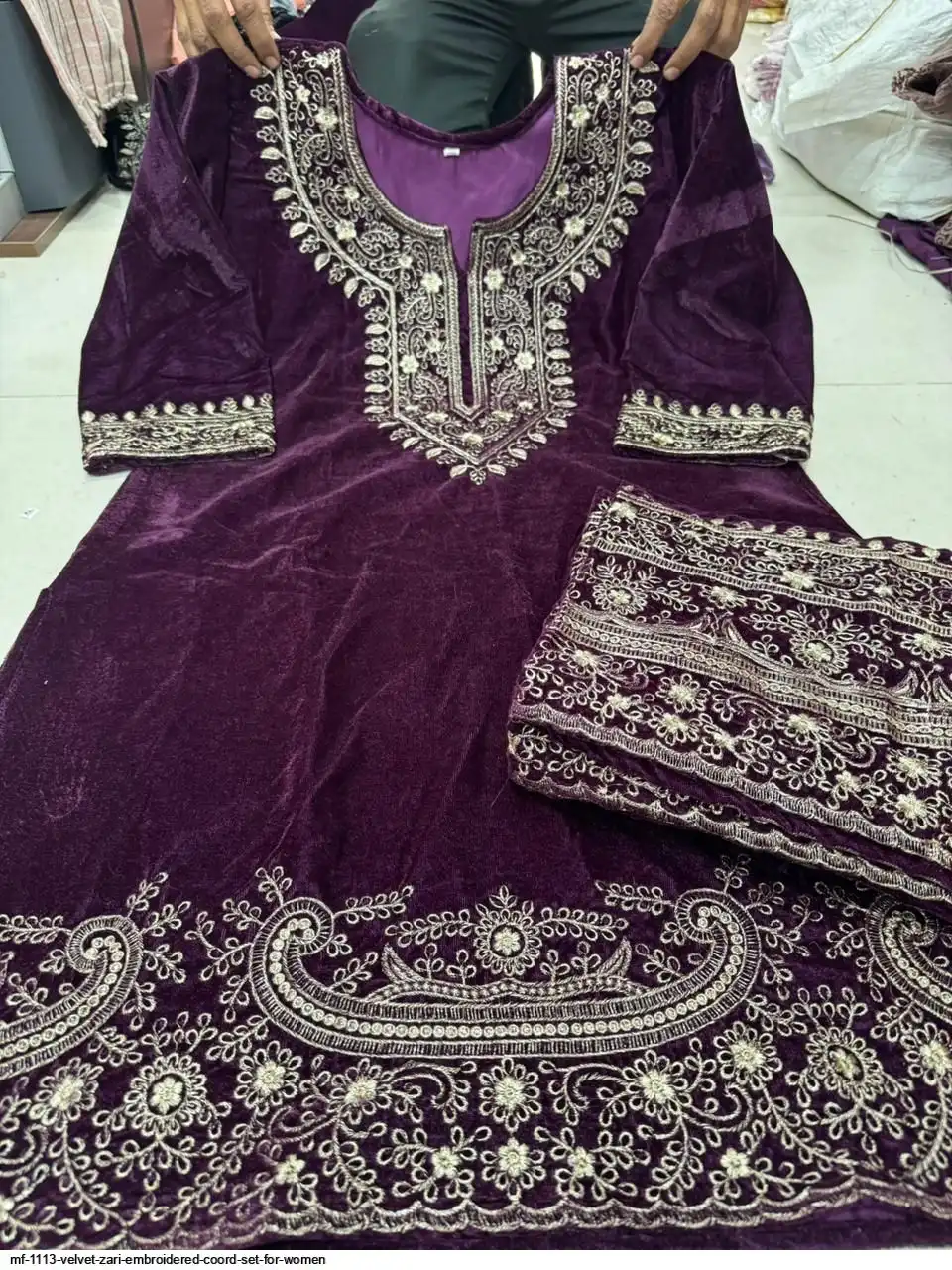 MF 1113 VELVET ZARI EMBROIDERED COORD SET FOR WOMEN A