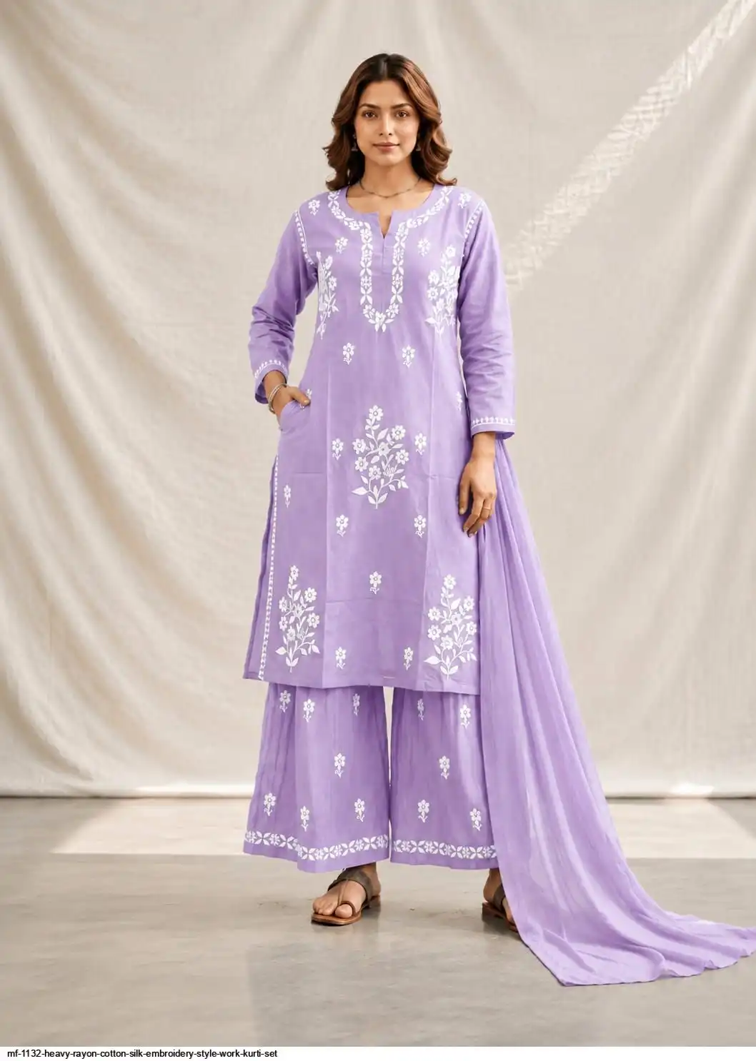 MF 1132 HEAVY RAYON COTTON SILK EMBROIDERY STYLE WORK KURTI SET G