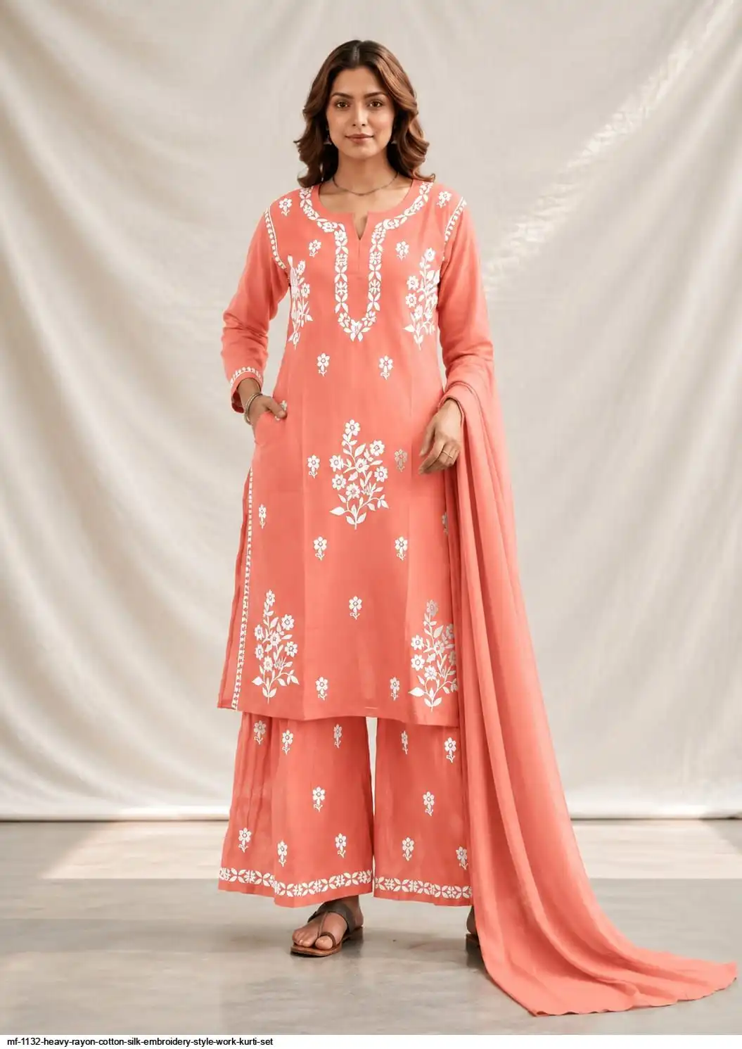 MF 1132 HEAVY RAYON COTTON SILK EMBROIDERY STYLE WORK KURTI SET F