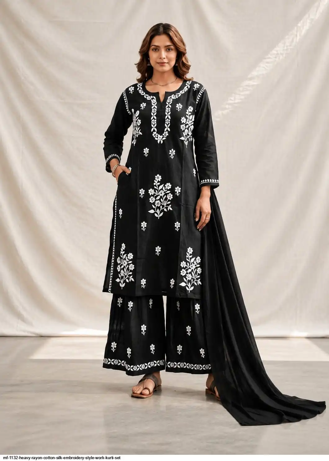 MF 1132 HEAVY RAYON COTTON SILK EMBROIDERY STYLE WORK KURTI SET D