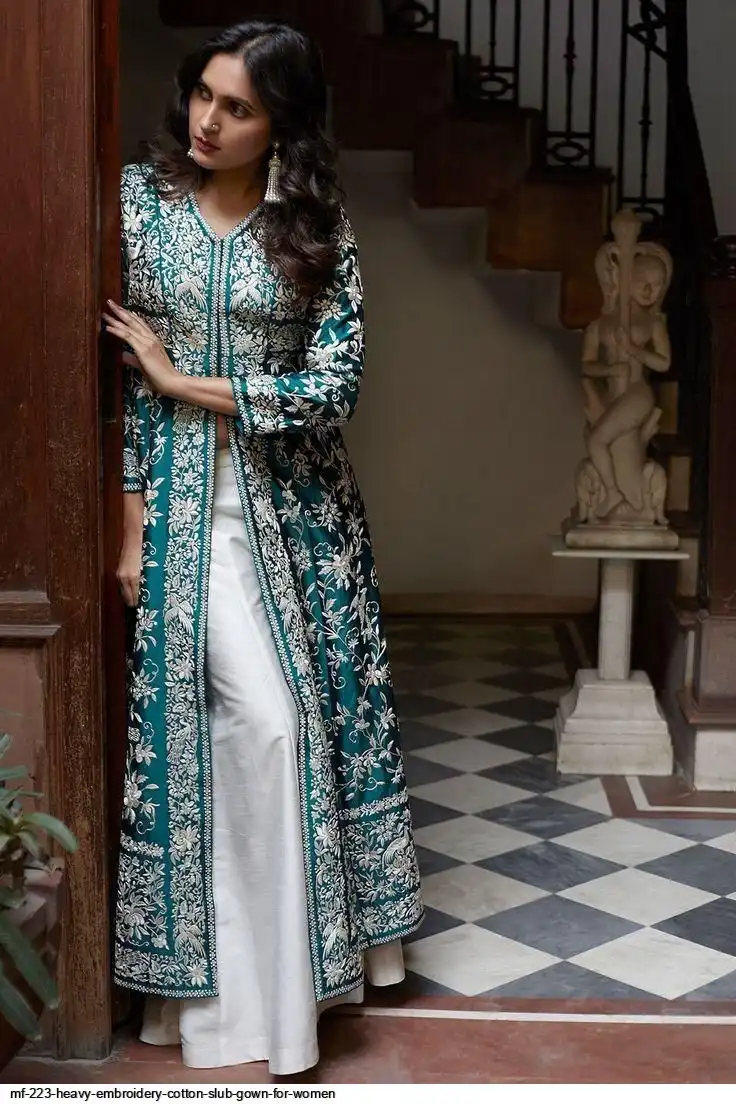 MF 223 HEAVY EMBROIDERY COTTON SLUB GOWN FOR WOMEN B