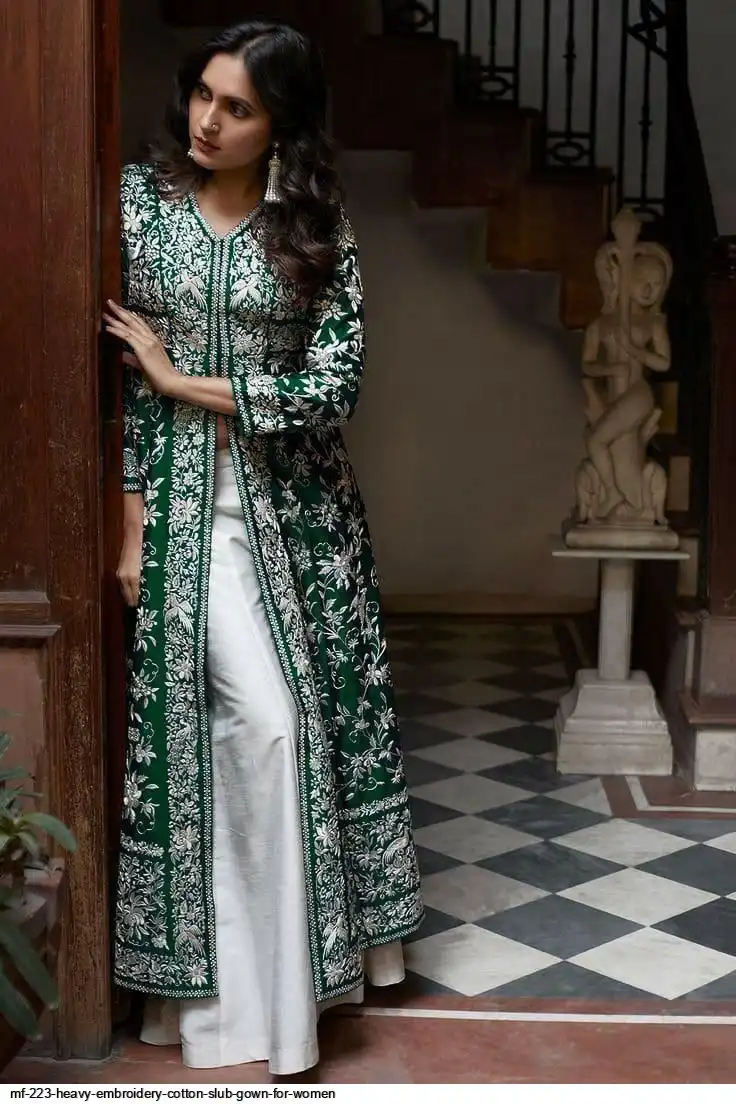 MF 223 HEAVY EMBROIDERY COTTON SLUB GOWN FOR WOMEN C
