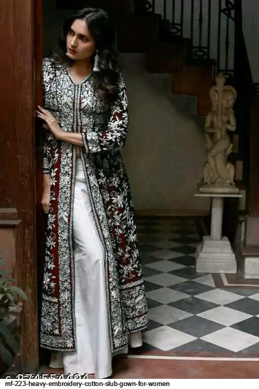 MF 223 HEAVY EMBROIDERY COTTON SLUB GOWN FOR WOMEN A