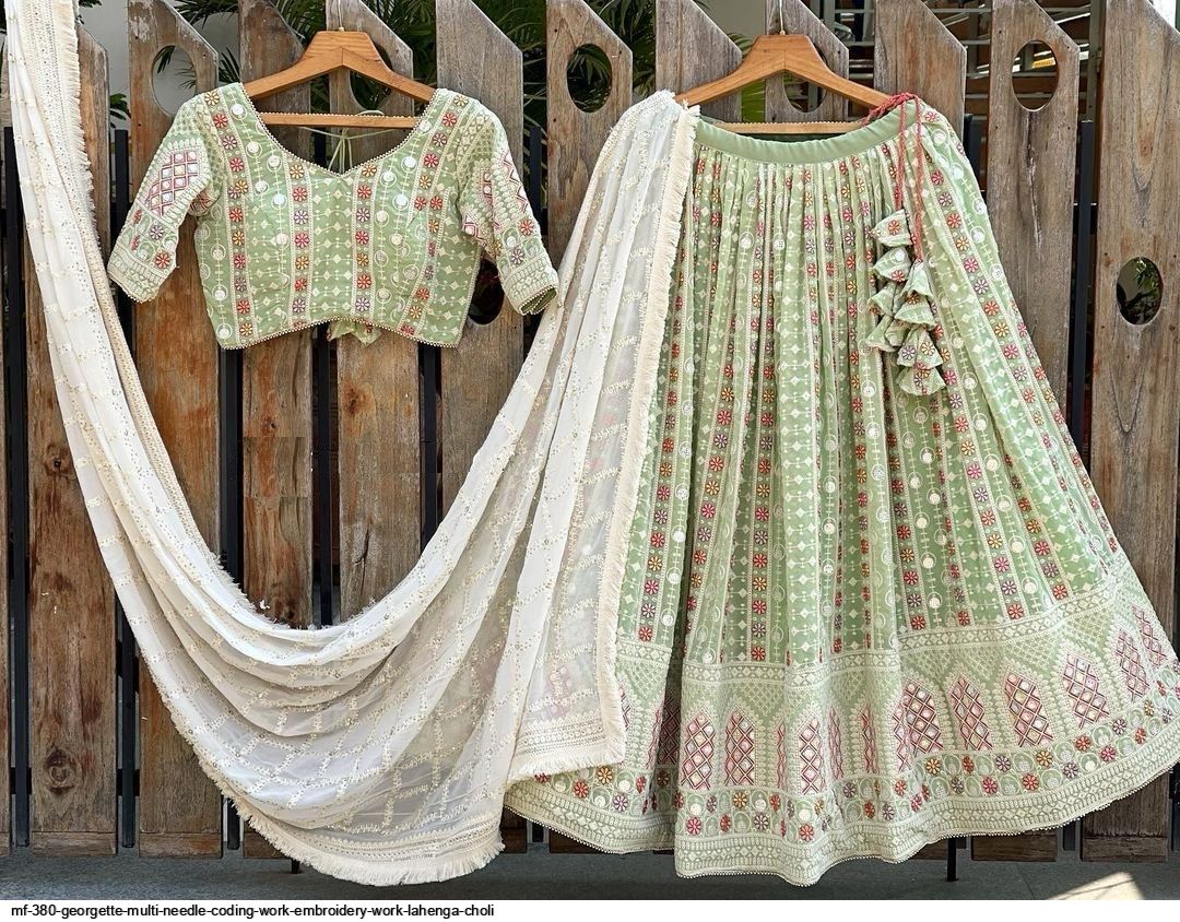 MF 380 GEORGETTE MULTI NEEDLE CODING WORK EMBROIDERY WORK LAHENGA CHOLI