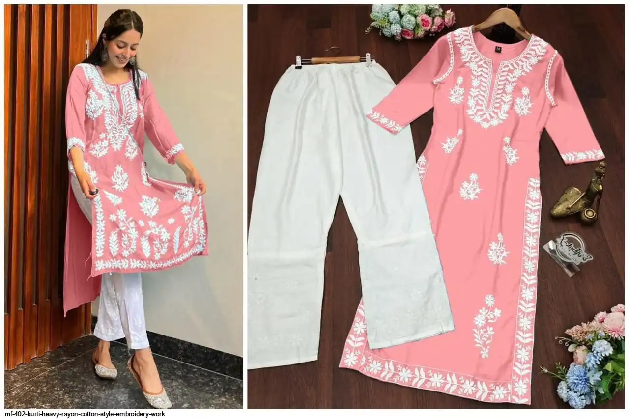 MF 402 KURTI HEAVY RAYON COTTON STYLE EMBROIDERY WORK 2