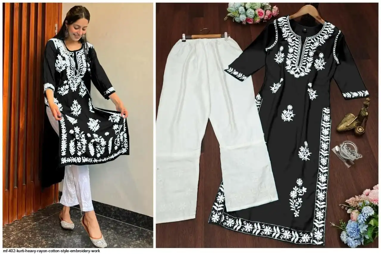 MF 402 KURTI HEAVY RAYON COTTON STYLE EMBROIDERY WORK 4