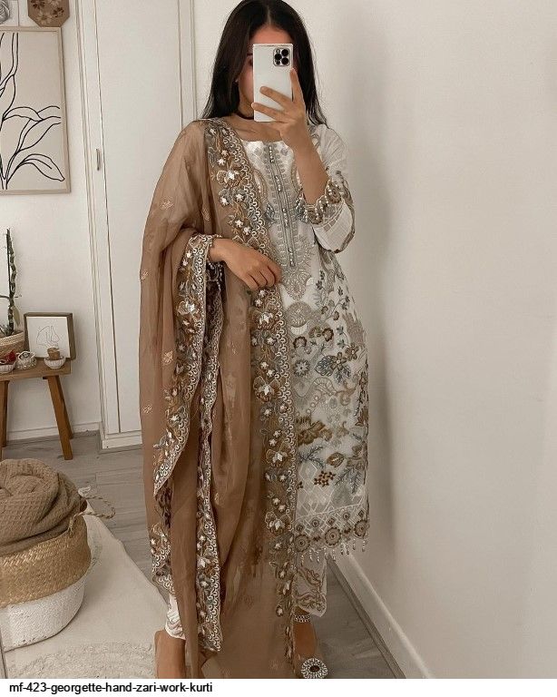 MF 423 GEORGETTE HAND ZARI WORK KURTI