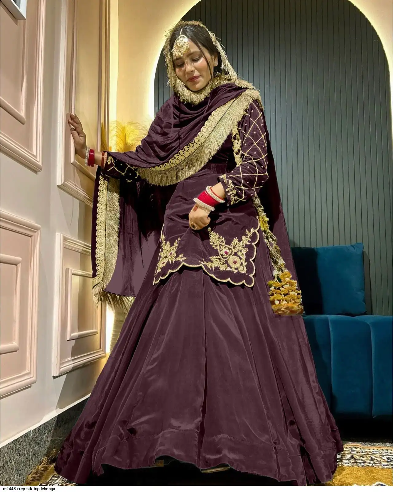 MF 448 CREP SILK TOP LEHENGA B