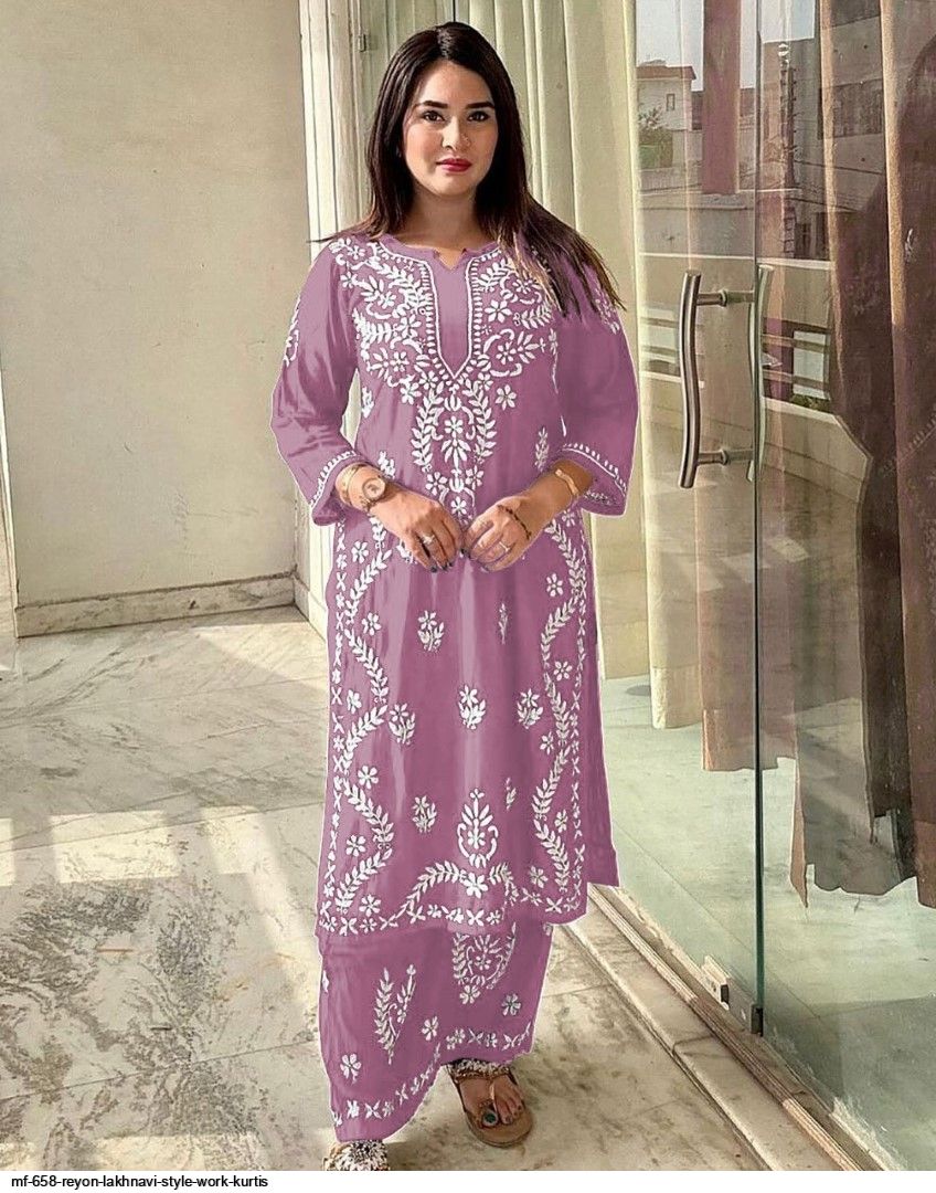 MF 658 REYON LAKHNAVI STYLE WORK Kurtis