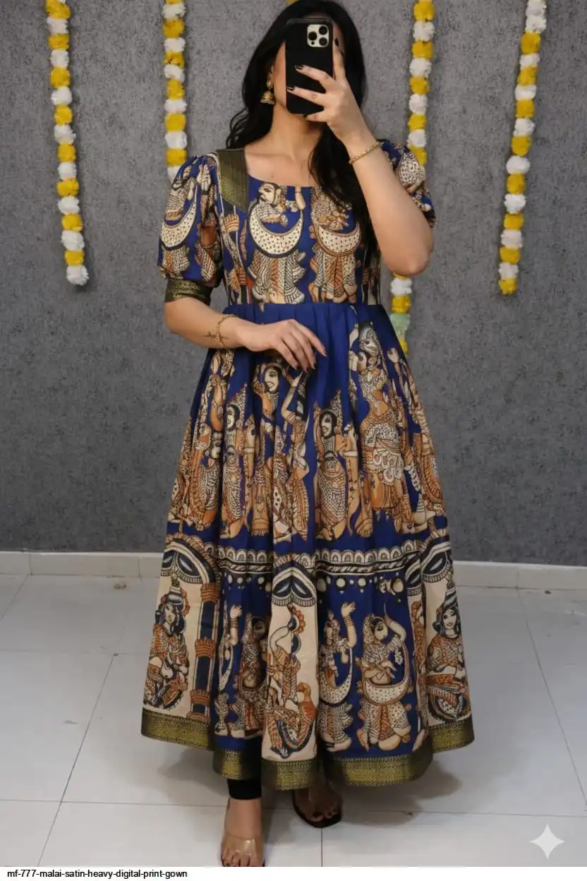MF 777 MALAI SATIN HEAVY DIGITAL PRINT GOWN E