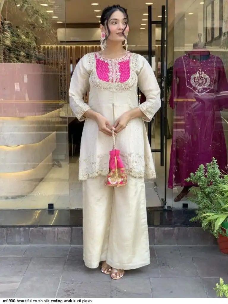 MF 900 BEAUTIFUL CRUSH SILK CODING WORK KURTI PLAZO C