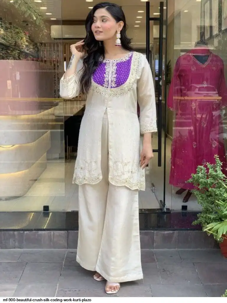 MF 900 BEAUTIFUL CRUSH SILK CODING WORK KURTI PLAZO B
