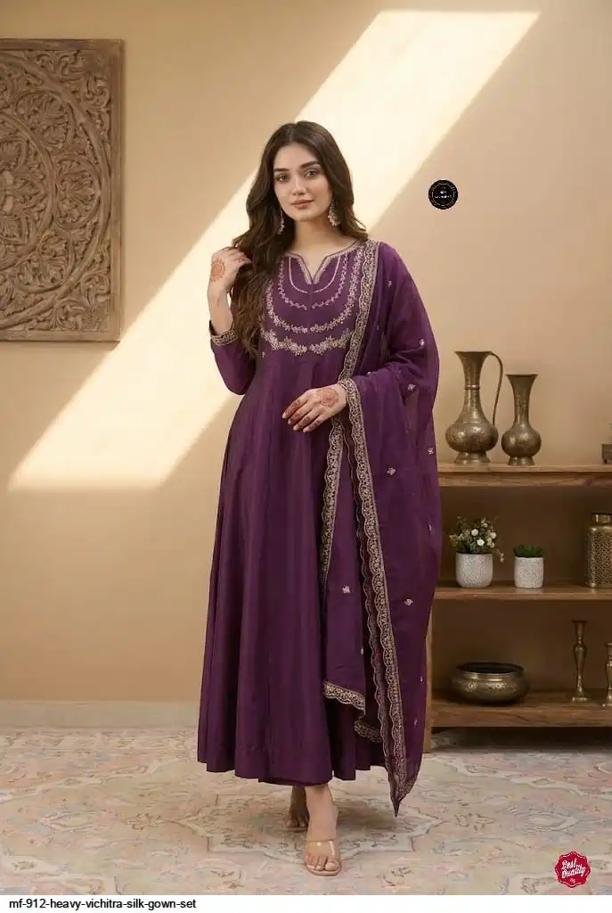 MF 912 HEAVY VICHITRA SILK GOWN SET A