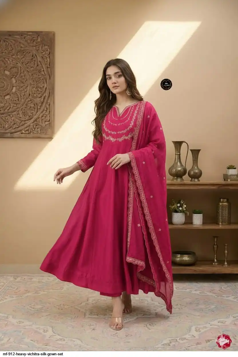 MF 912 HEAVY VICHITRA SILK GOWN SET C