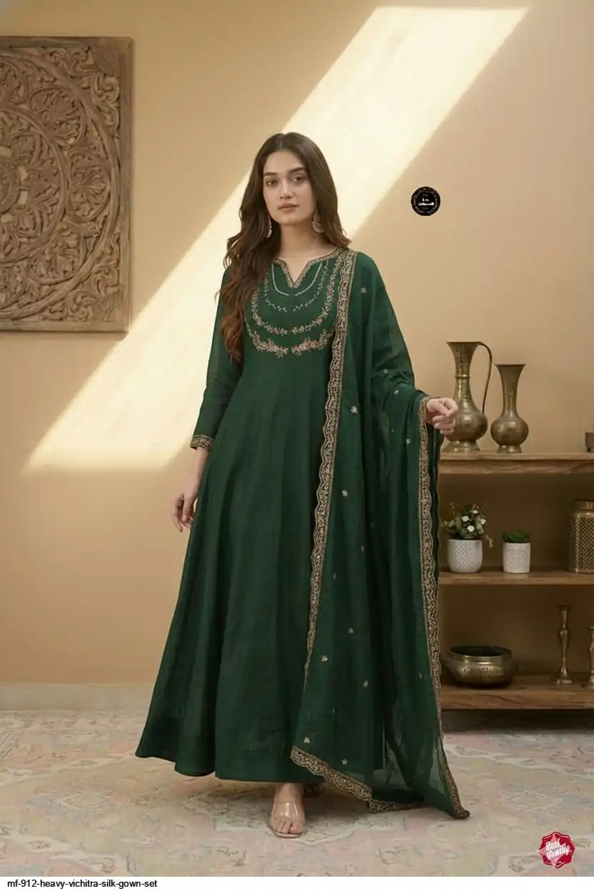 MF 912 HEAVY VICHITRA SILK GOWN SET B