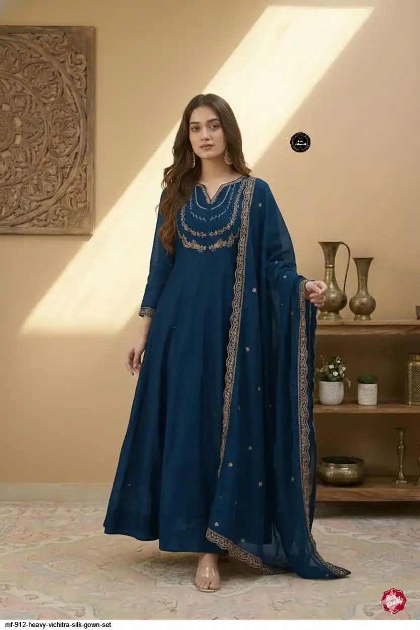 MF 912 HEAVY VICHITRA SILK GOWN SET E