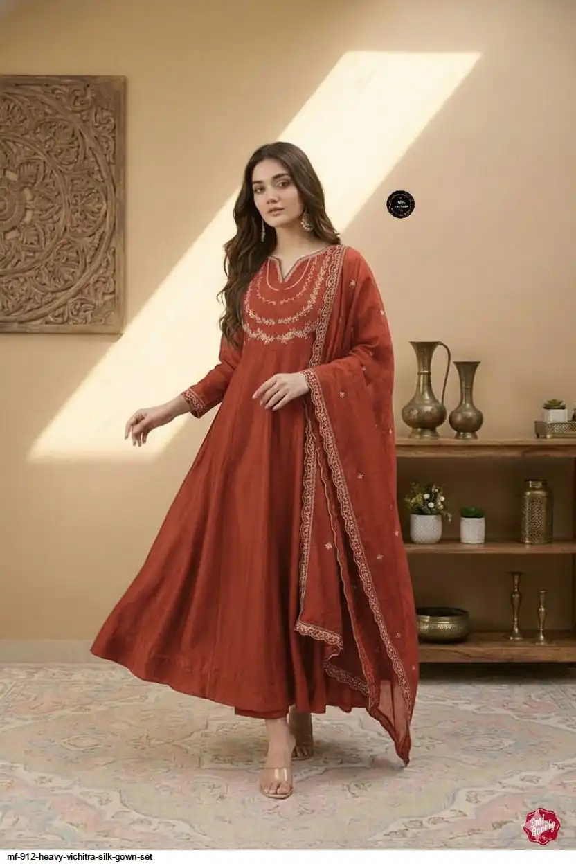 MF 912 HEAVY VICHITRA SILK GOWN SET D