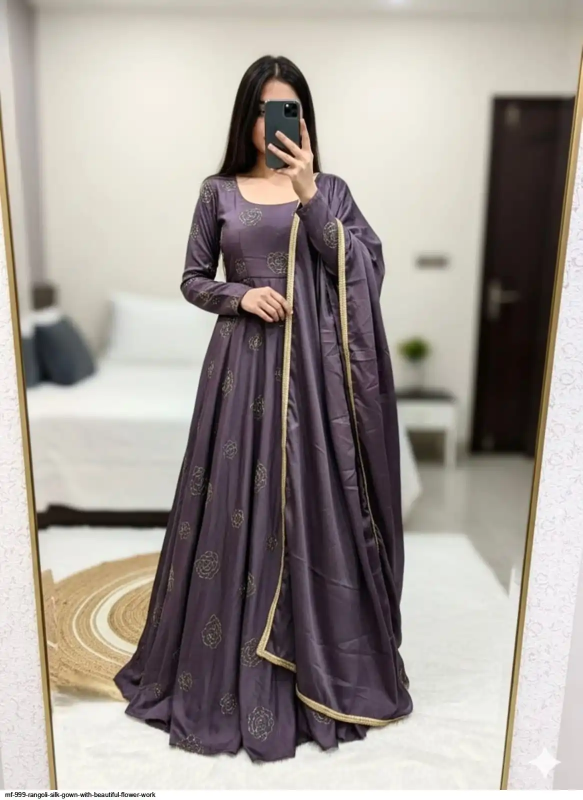 MF 999 RANGOLI SILK GOWN WITH BEAUTIFUL FLOWER WORK D