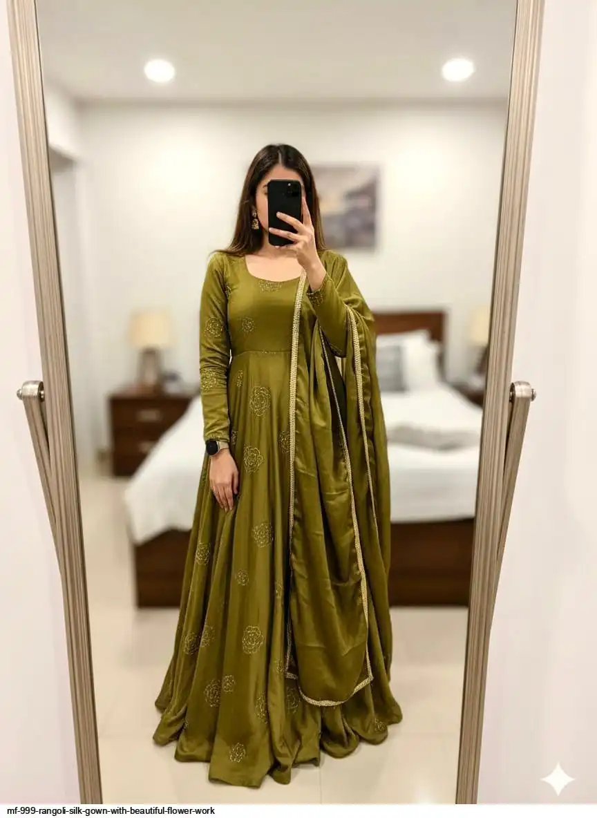 MF 999 RANGOLI SILK GOWN WITH BEAUTIFUL FLOWER WORK A