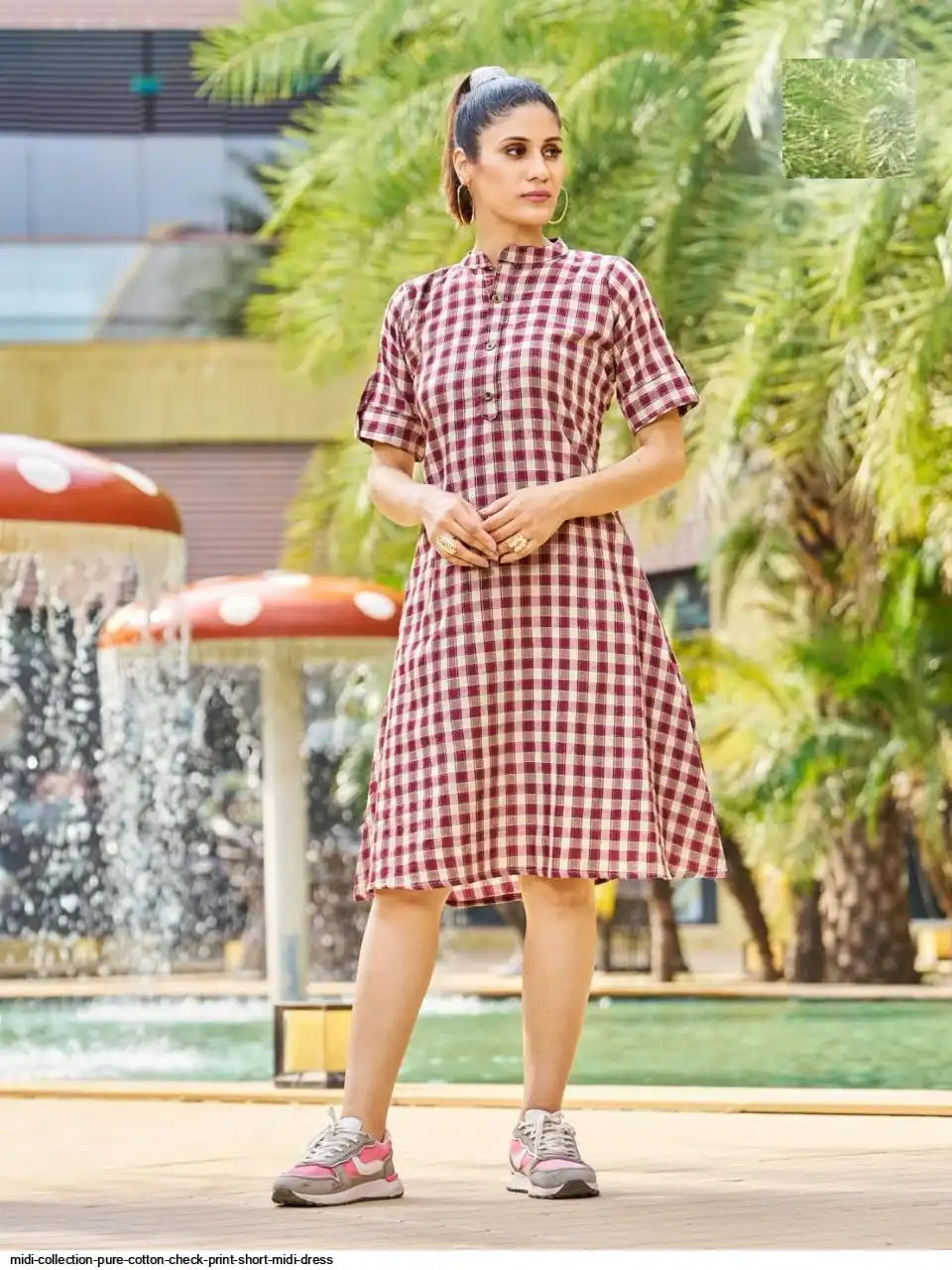 Cotton Check Print Midi Dress – Wholesale MiDi Collection