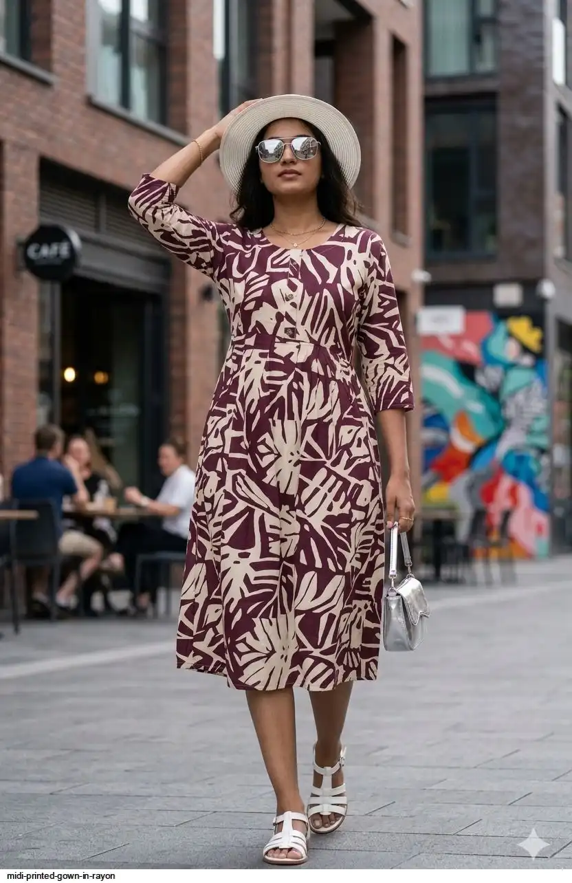 MIDI PRINTED GOWN IN RAYON 2