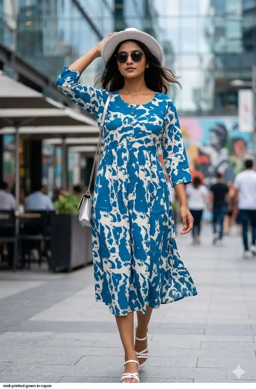 MIDI PRINTED GOWN IN RAYON 3