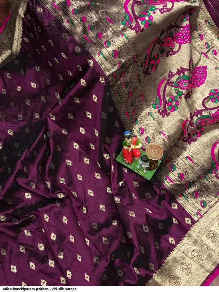 MILAN Kanchipuram Paithani lichi silk SAREES