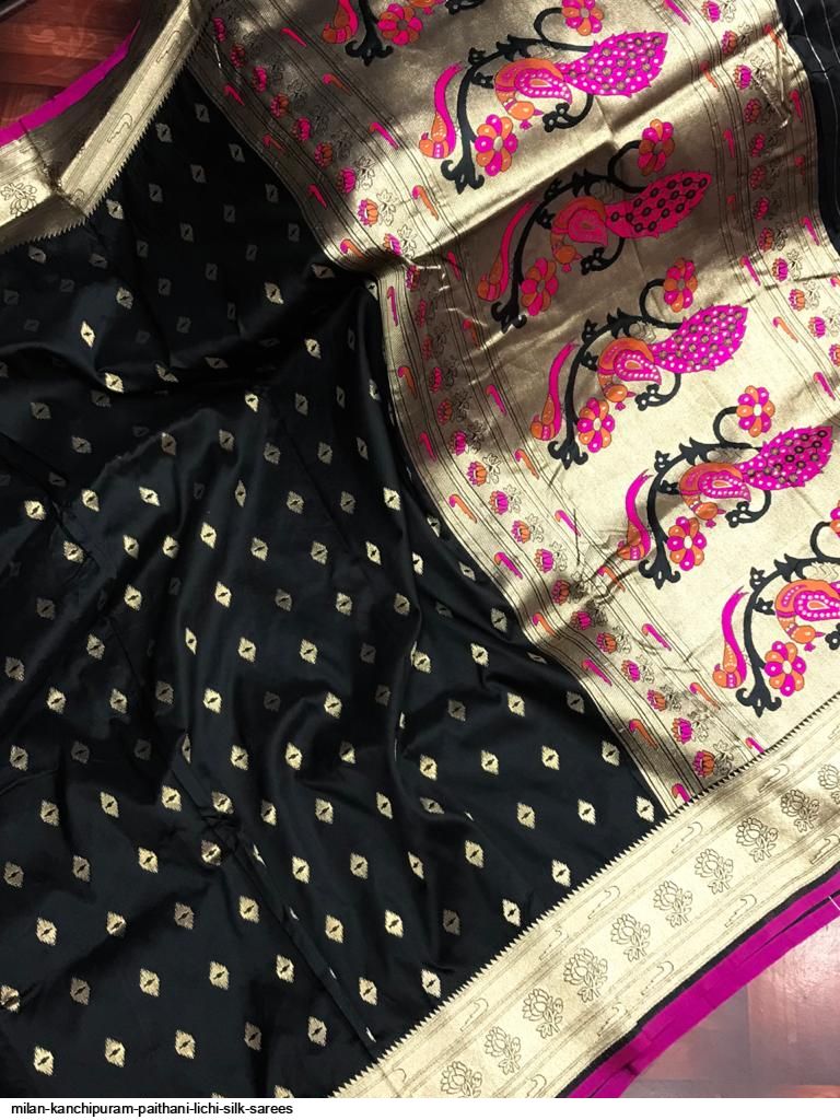 MILAN Kanchipuram Paithani lichi silk SAREES