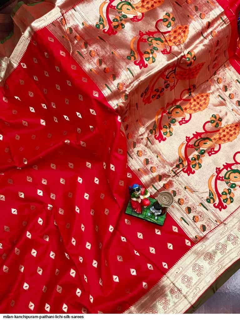 MILAN KANCHIPURAM PAITHANI LICHI SILK SAREES A