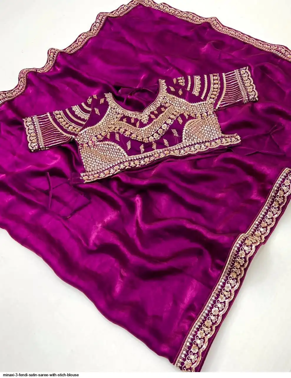 MINAXI 3 FENDI SATIN SAREE WITH STICH BLOUSE D