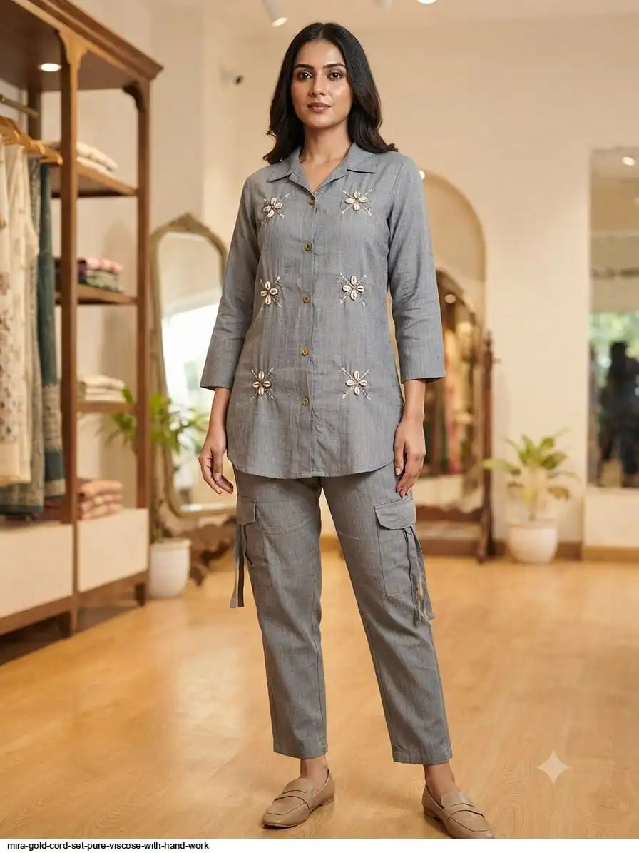 MIRA GOLD CORD SET PURE VISCOSE WITH HAND WORK B