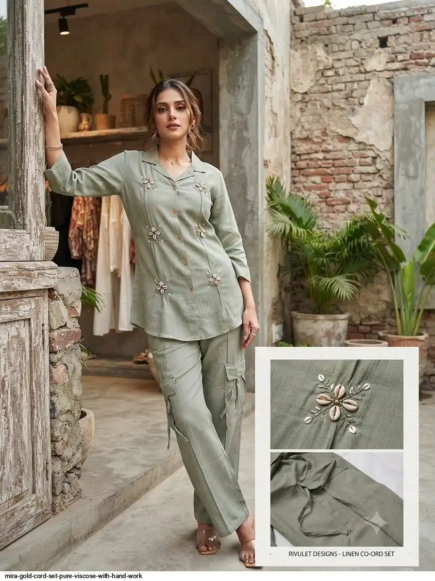 MIRA GOLD CORD SET PURE VISCOSE WITH HAND WORK C