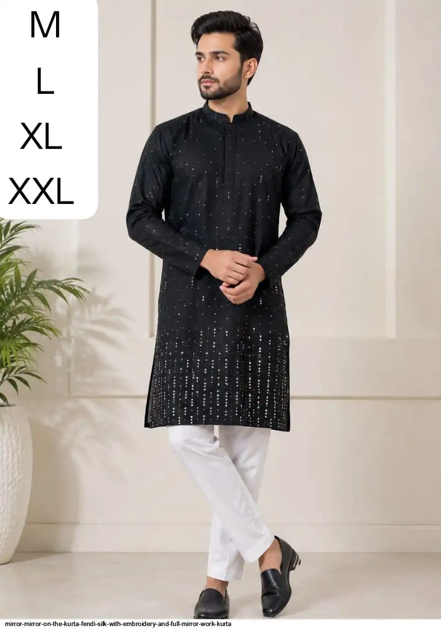 MIRROR MIRROR ON THE KURTA FENDI SILK WITH EMBROIDERY AND FULL MIRROR WORK KURTA 3