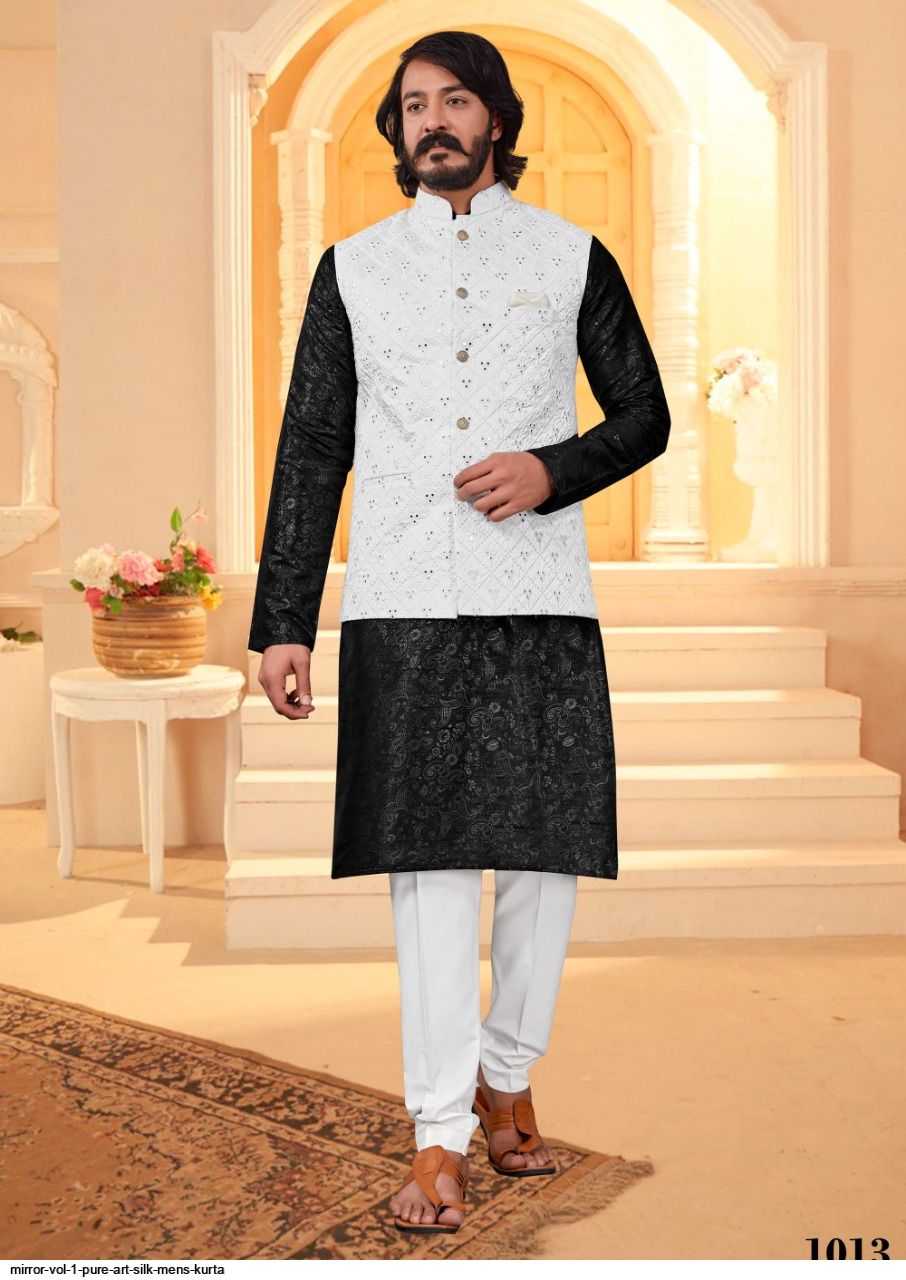 White kurta pajama discount with black basket