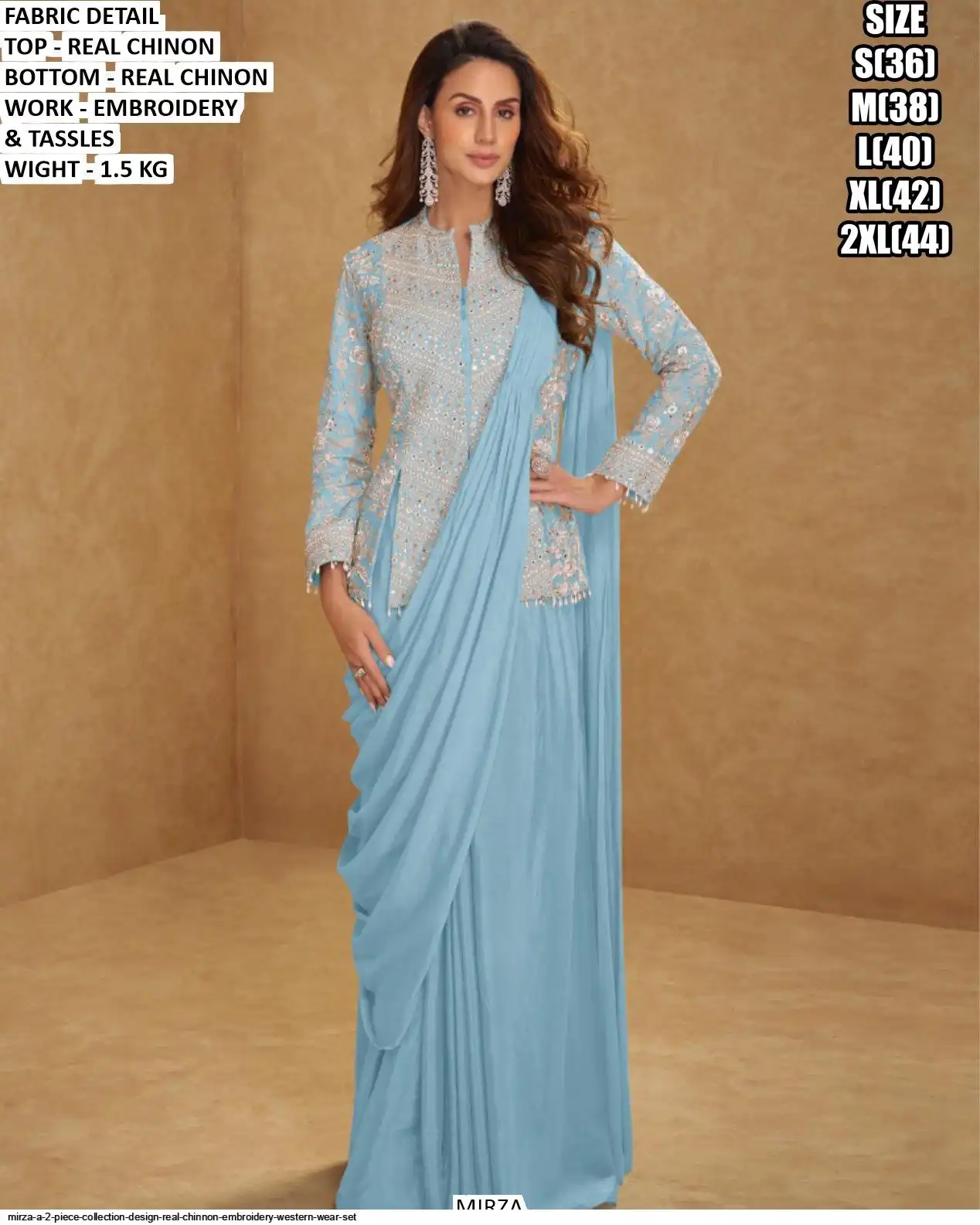 MIRZA A 2 PIECE COLLECTION DESIGN REAL CHINNON EMBROIDERY WESTERN WEAR SET D