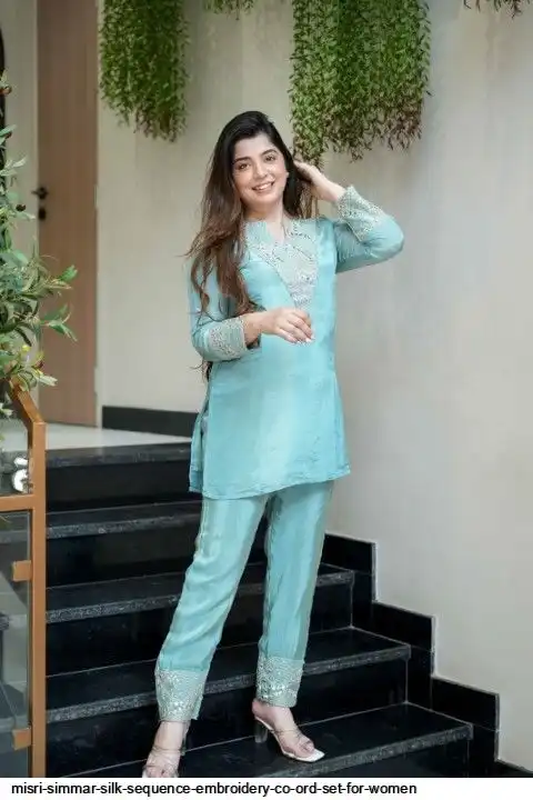 MISRI SIMMAR SILK SEQUENCE EMBROIDERY CO ORD SET FOR WOMEN A