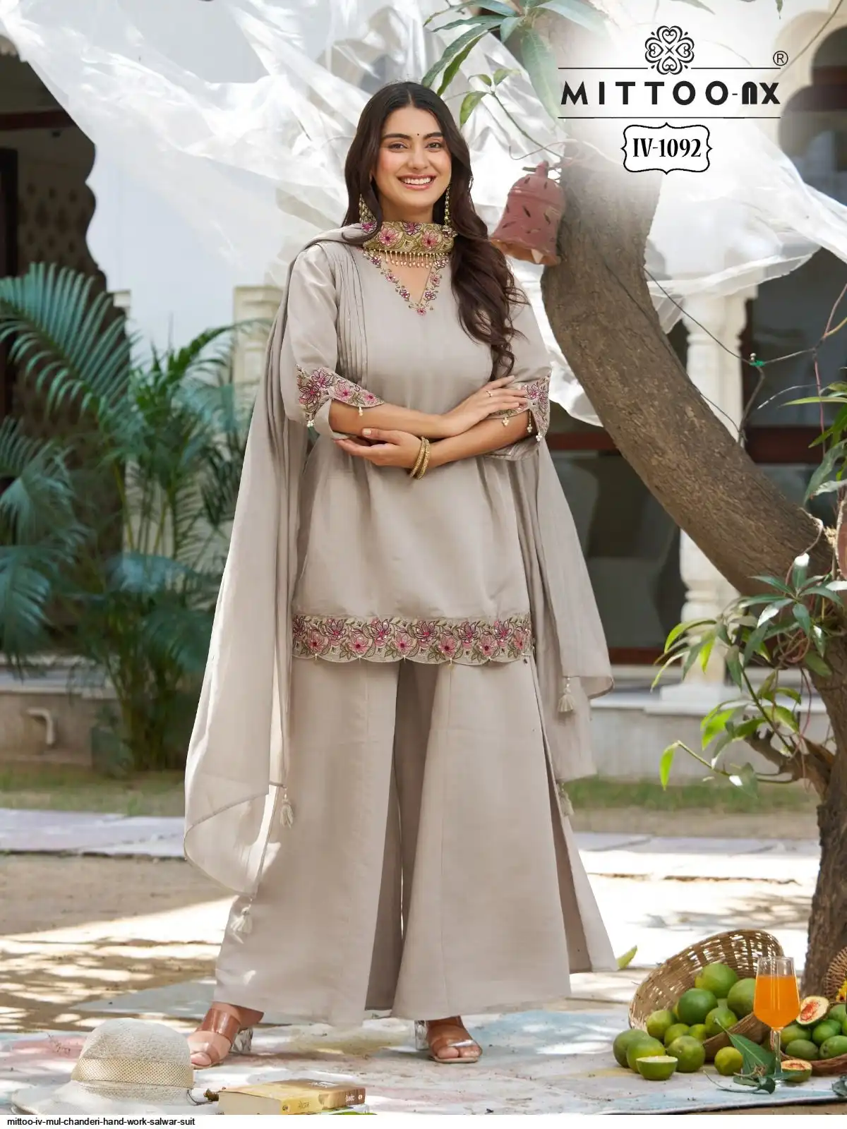 MITTOO IV MUL CHANDERI HAND WORK SALWAR SUIT 1092