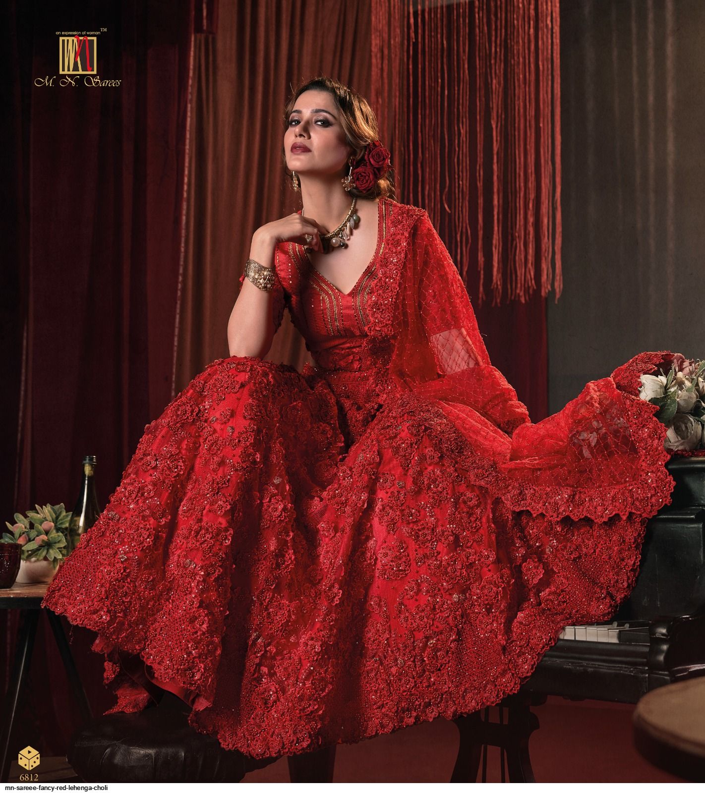 Buy Red Silk Woven Floral Leaf Neck Chanderi Brocade Lehenga Set For Women  by Shyam Narayan Prasad Online at Aza Fashions.