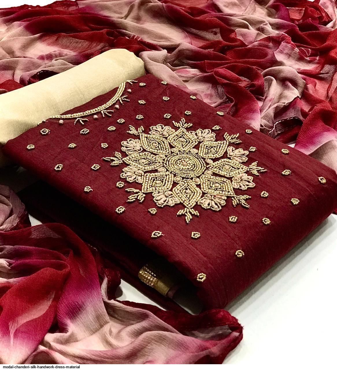 chanderi silk hand work dress material Buy Theasstag latest pure chanderi cotton with moti and beads hand work and embroidery work dress material Lightweight Organza position print The dupatta (PEACH) at Amazon.in