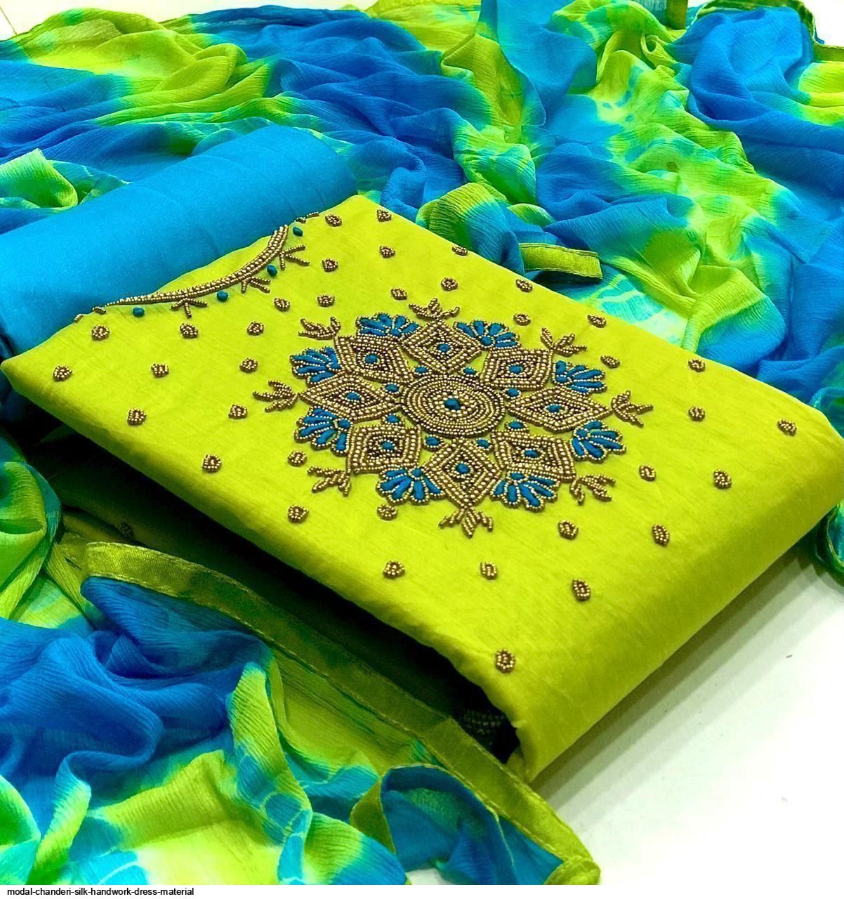 chanderi silk hand work dress material modal chanderi silk handwork dress material