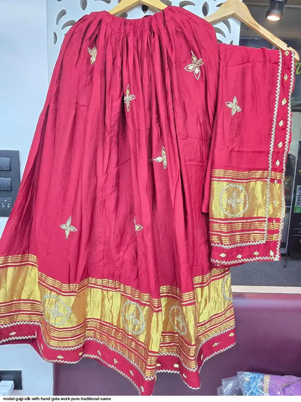 MODAL GAJJI SILK WITH HAND GOTA WORK PURE TRADITIONAL SAREE 2
