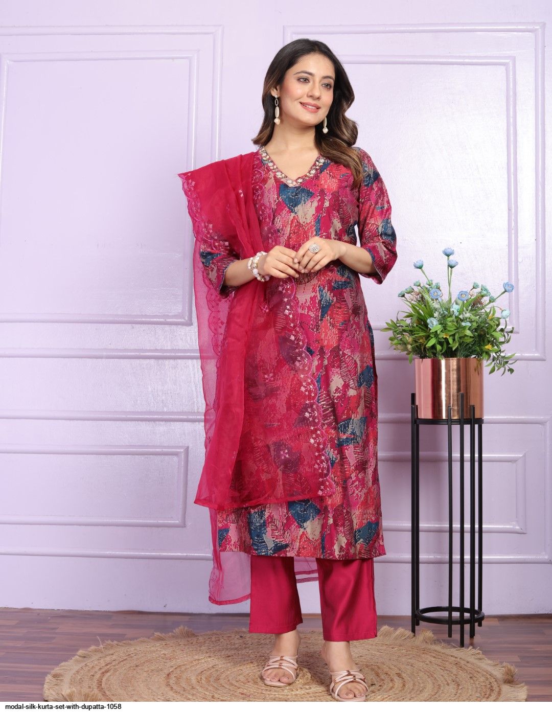 MODAL SILK KURTA SET WITH DUPATTA 1058