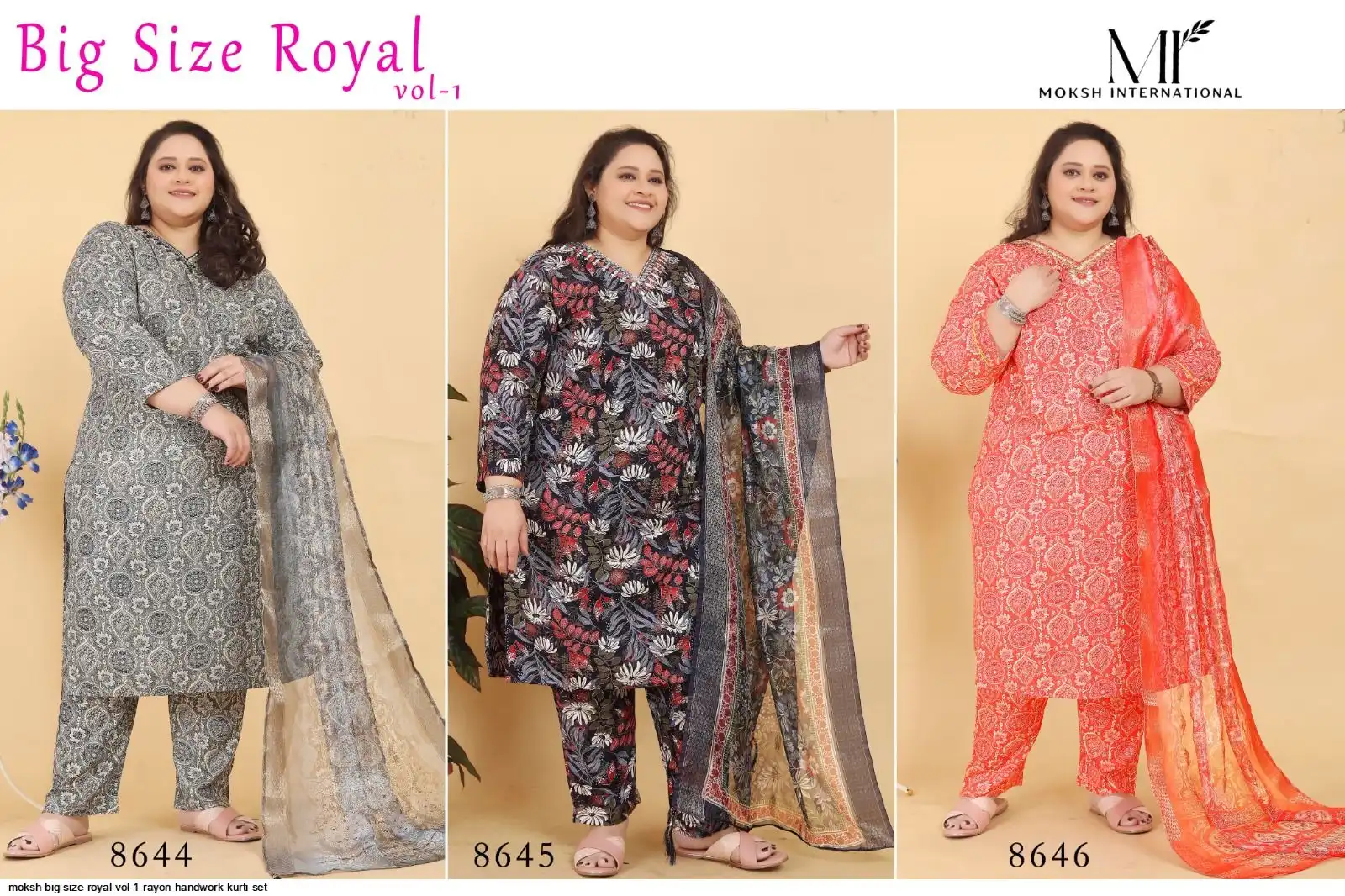 MOKSH BIG SIZE ROYAL VOL 1 RAYON HANDWORK KURTI SET