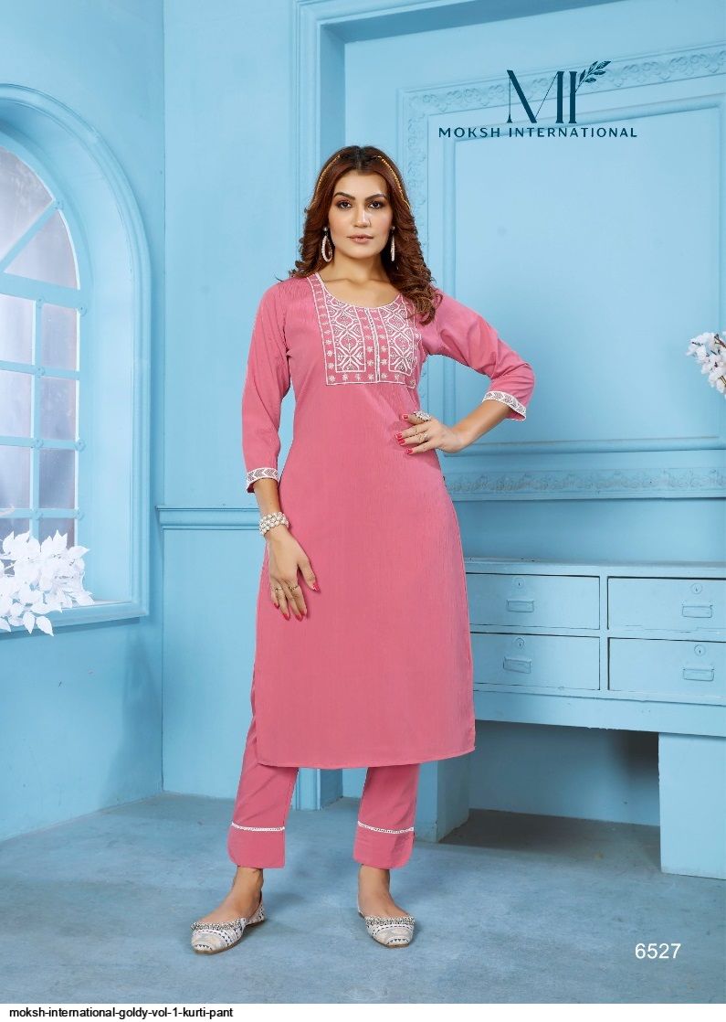 MOKSH INTERNATIONAL GOLDY VOL 1 KURTI PANT 6527