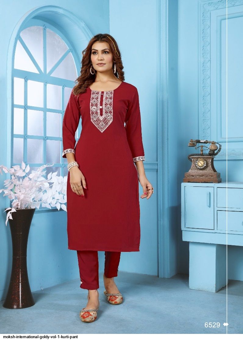 MOKSH INTERNATIONAL GOLDY VOL 1 KURTI PANT 6529