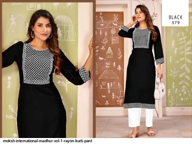 MOKSH INTERNATIONAL MADHUR VOL 1 RAYON KURTI PANT 379